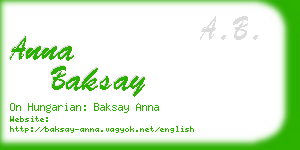 anna baksay business card